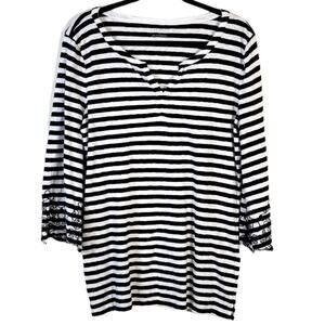 Talbots Shirt Women's L Navy White Breton Stripe Nautical Coastal Classic Summer